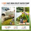 VEVOR Cast Iron Water Transfer Pump, 115V AC 1600 GPH 1/2HP, Portable Electric Utility Pump with Carbon Brush, Filter, Brass Connectors, for Garden
